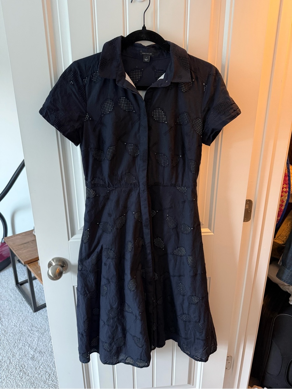 Navy Eyelet Shirt Dress
